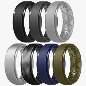 Men's Silicone Ring Set - Black, Gray, Silver, Blue, Green